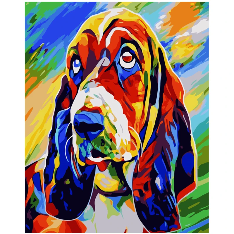 

Multicolored Pop dog animal DIY Digital Painting By Number Modern Wall Art Canvas Painting Unique Gift Room Decor 40x50cm