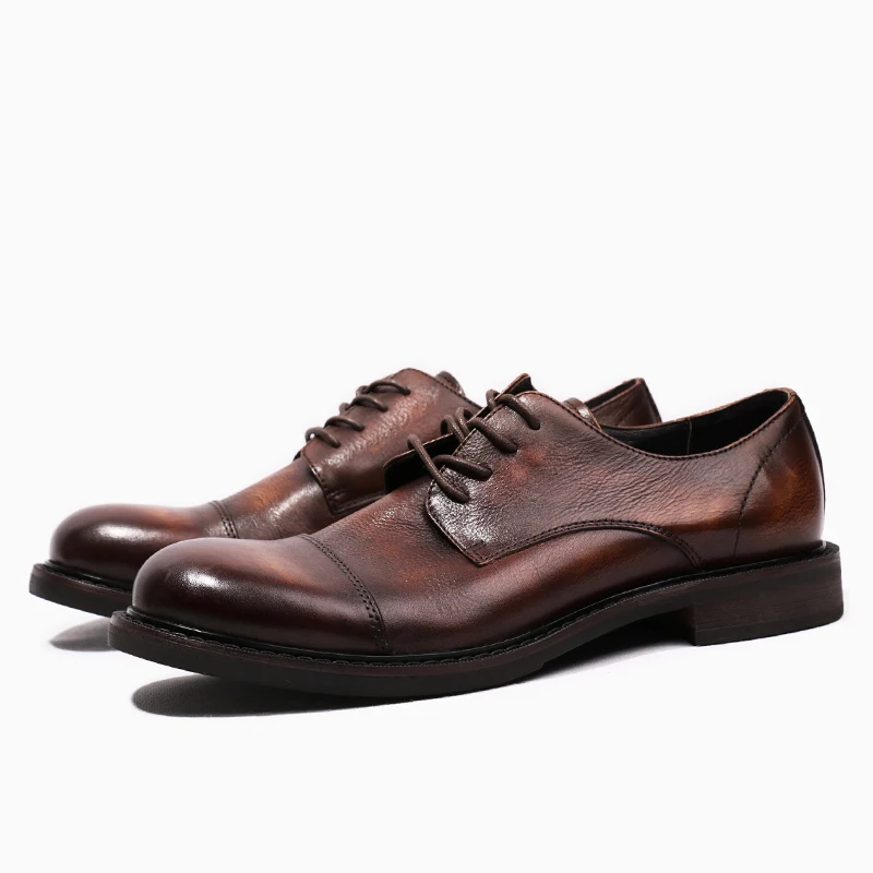 Vintage Handmade Mens Carved Oxfords Luxury Retro Real Leather Round Toe Male Casual Brogue Shoes Formal Footwear