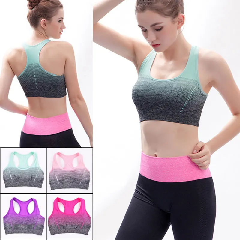 ALBREDA Gradient Breathable Sports Bras Women Quick Dry Padded Sports Top for Fitness Yoga Running Gym Seamless Sport vest Top