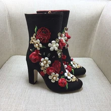 Модные ботильоны с острым носком на высоком каблуке; Botas Mujer; Разноцветные Роскошные ботильоны с украшением в виде цветов; женская обувь под свадебное платье