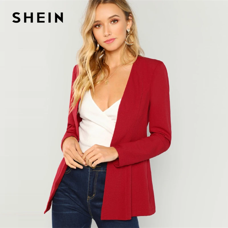 SHEIN Стильный Блейзер С Длинным Рукавом, Однотонный Демисезонный Жакет