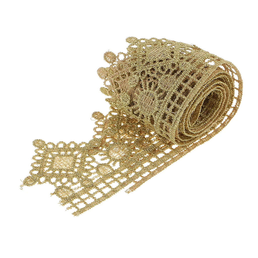 1 Yard Golden Metallic Embroidery Lace Trim Sewing Supplies DIY Crafts