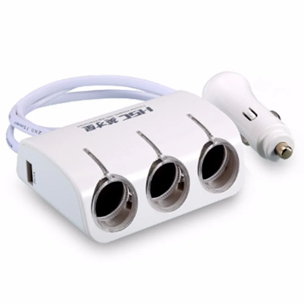 HSC Automobiles 3 Sockets Way Car Styling Cigarette Lighter Splitter Power Adapter Dual 2 USB Car Charger For Iphone For Samsung