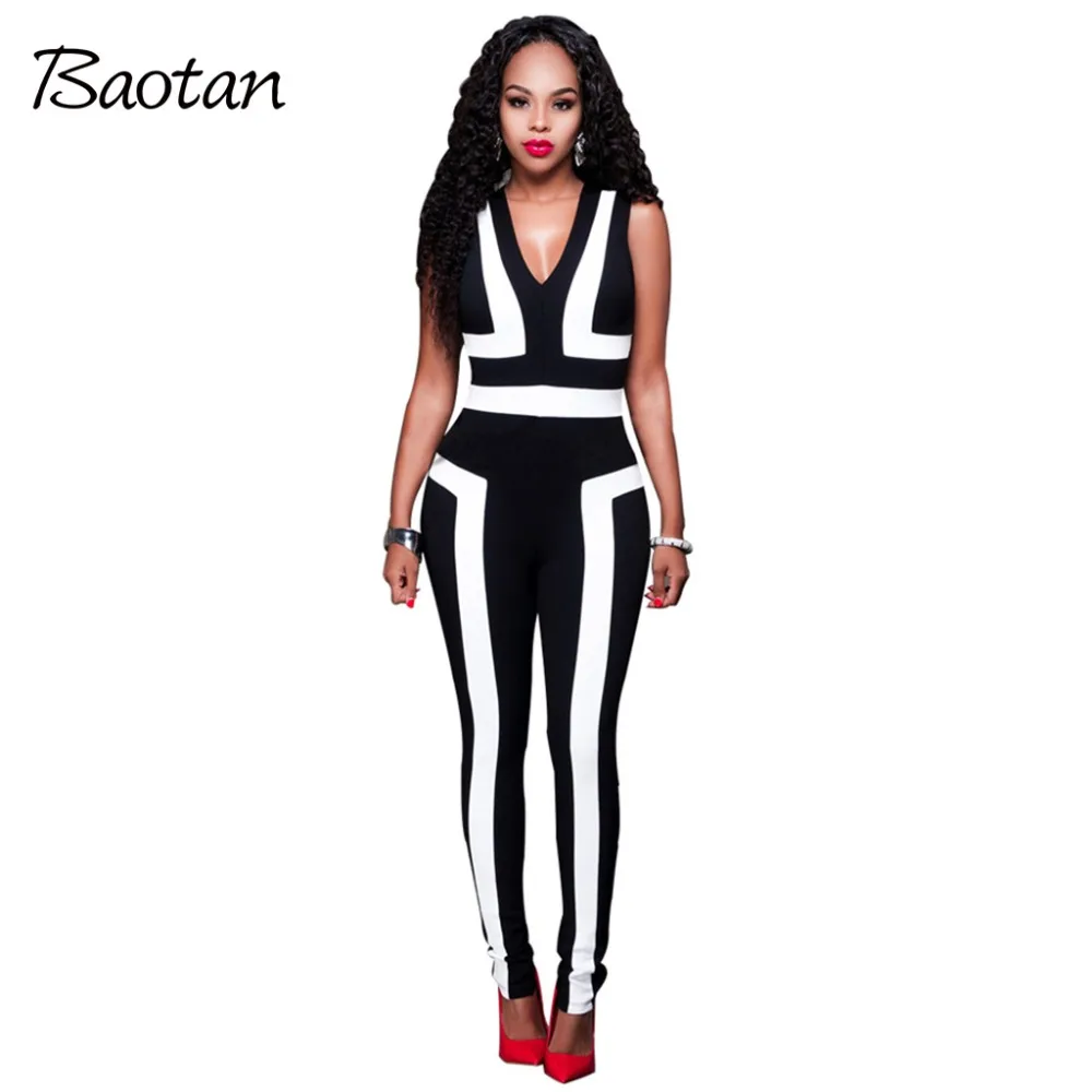 Jumpsuits 2016 Black And White Rompers Sleeveless Womens Bodysuits Long