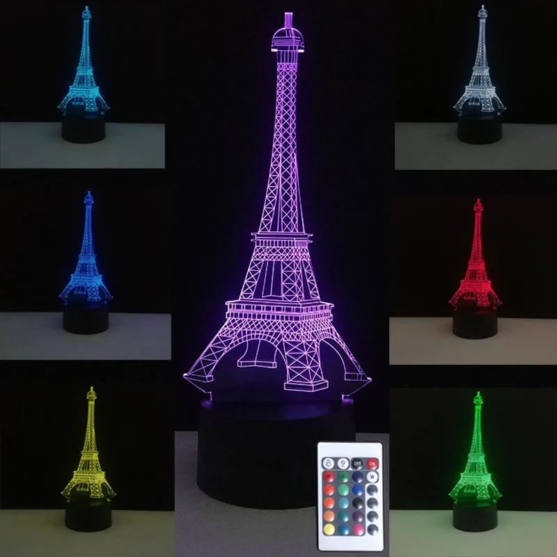 

France Eiffel Tower 3D Table Night Lights Colorful USB Illusion Lamps Led Party Lights Desk Bedside Lamp Wedding Decoration