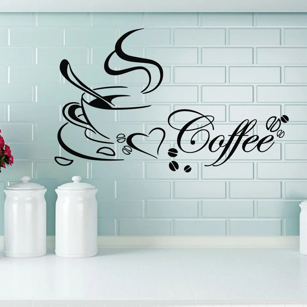 New Coffee Vinyl Kitchen Wall Stickers Wallpaper Decoration For Home Coffee Shop Window Decor Stickers Mural