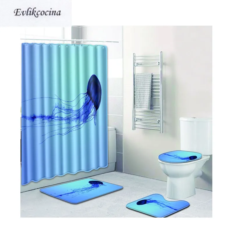 Free Shipping 4pcs Jellyfish Swimming In Sea Banyo Paspas Bathroom