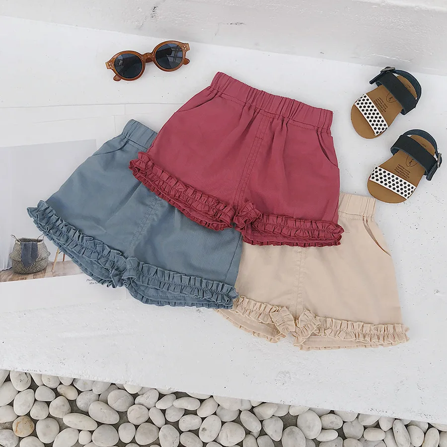 

New girls and babies in summer 2019 Korean fashion shorts lace pants Cotton Knee Length