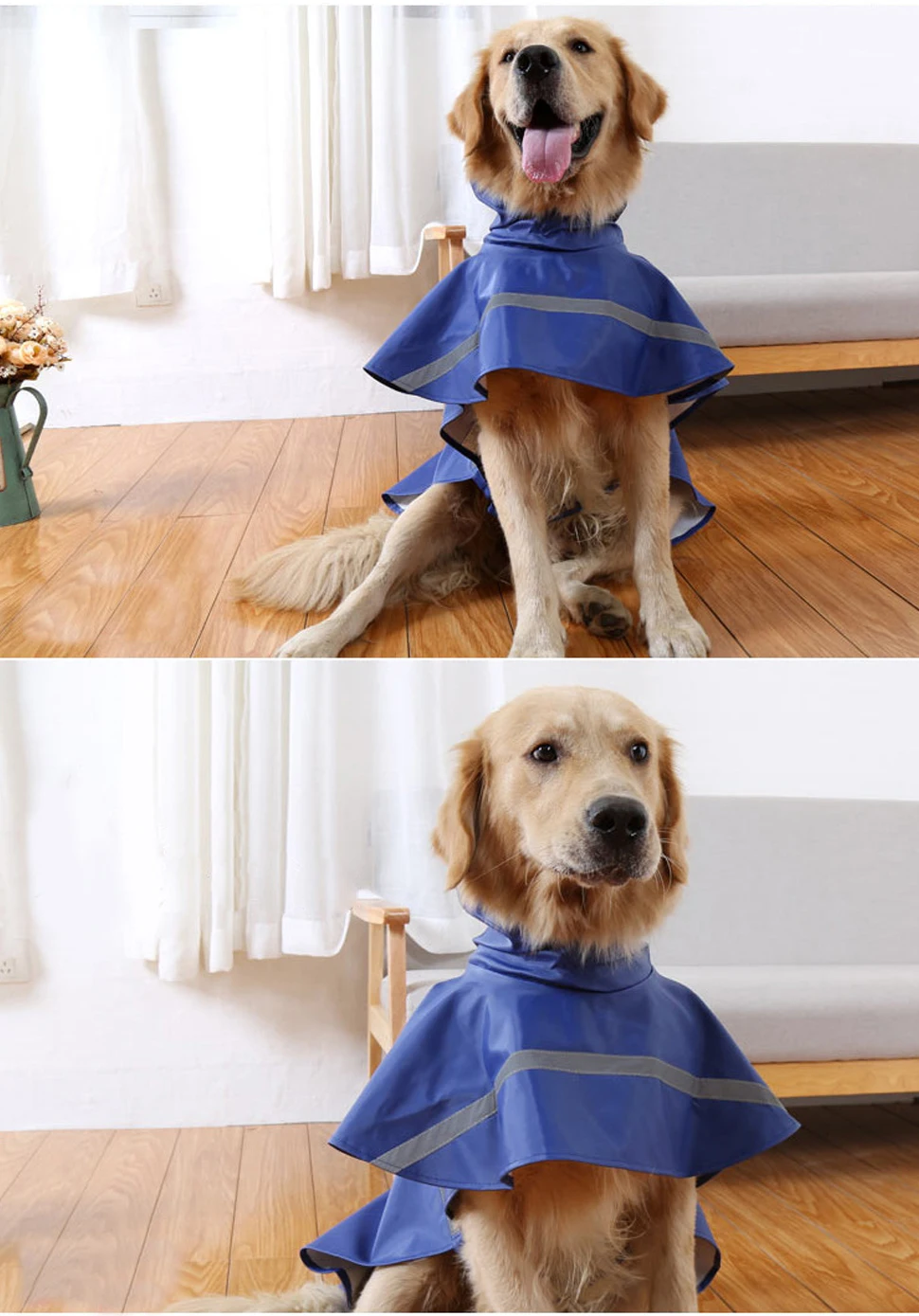 HEYPET Pet Big Dog Raincoat Waterproof Reflective Clothes for Small Large Dogs Jumpsuit Hooded Overalls Labrador Golden Retrieve