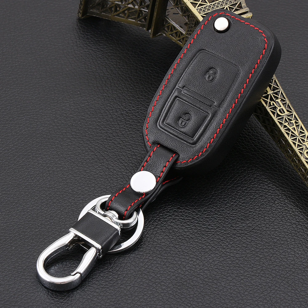 

2 Buttons Leather Flip Car Key Case Cover for VW Amarok Golf Mk4 Mk5 Citi Crafter Lupo Transporter Seat Altea Alhambra For SKODA