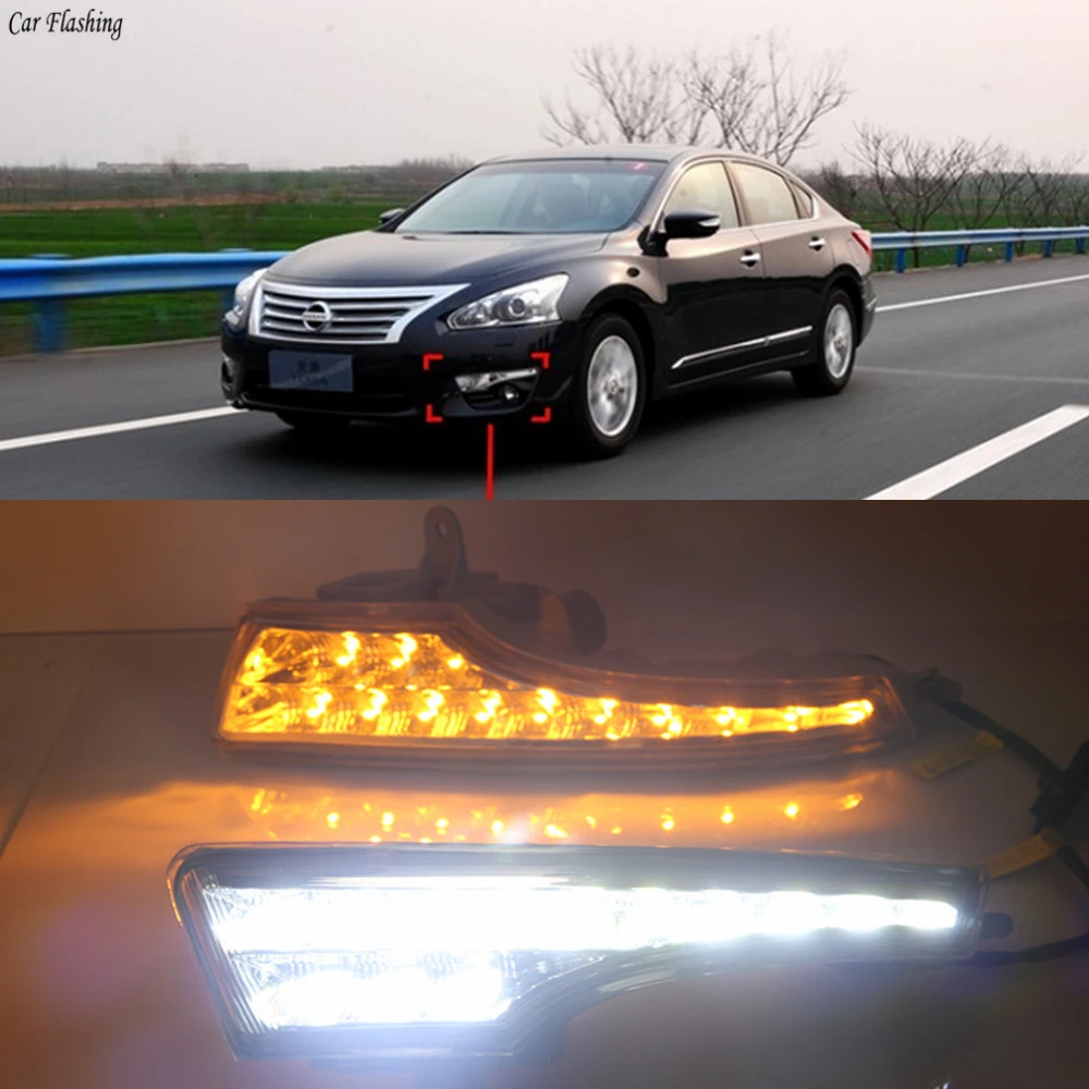 

Car Flashing 2Pcs DRL For Nissan Altima Teana 2013 2014 2015 2016 Daytime Running Lights fog lamp cover headlight 12V Daylight
