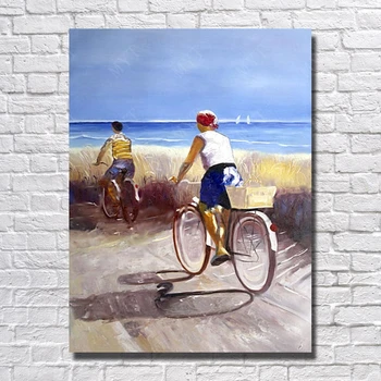 

Ride Bicycle Beautiful Landscape Oil Painting Figure Wall Art Modern Home Decoration Hand Painted Pictures No Framed