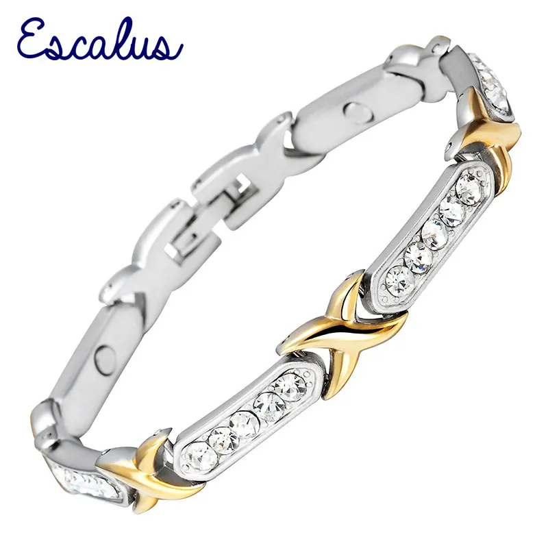 

Escalus Link Chain Ladies Gold Coating 30 pcs Crystals Magnetic Women Bracelet Wristband Bio jewelry Female Women Bangle Charm
