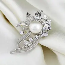 Trendy Korean Style Elegant Female Collar Pin Brooch Scarf Buckle Simulated Pearl Brooch Color White YBRH-0213