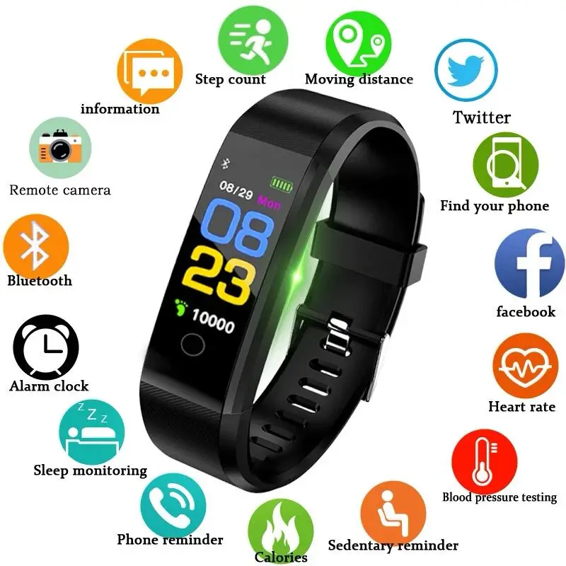 

115plus Smart Watch Men Women Heart Rate Monitor Blood Pressure Fitness Tracker Smartwatch Sport Watch for Ios Android +BOX