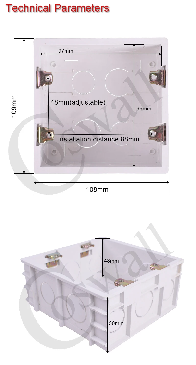 Coswall распределительная коробка для монтажа в стену, 115 Тип внутренней кассеты, Монтажная коробка, белая задняя коробка 108*108*50 мм для выключателя и розетки
