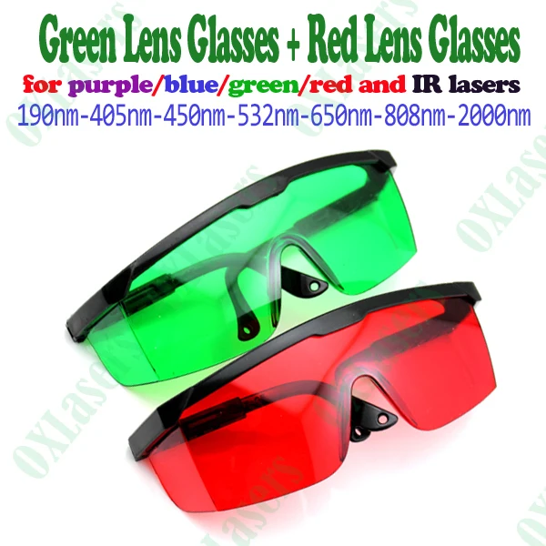 2pieces/LOT red lens and green lens laser safety glasses for blue/red