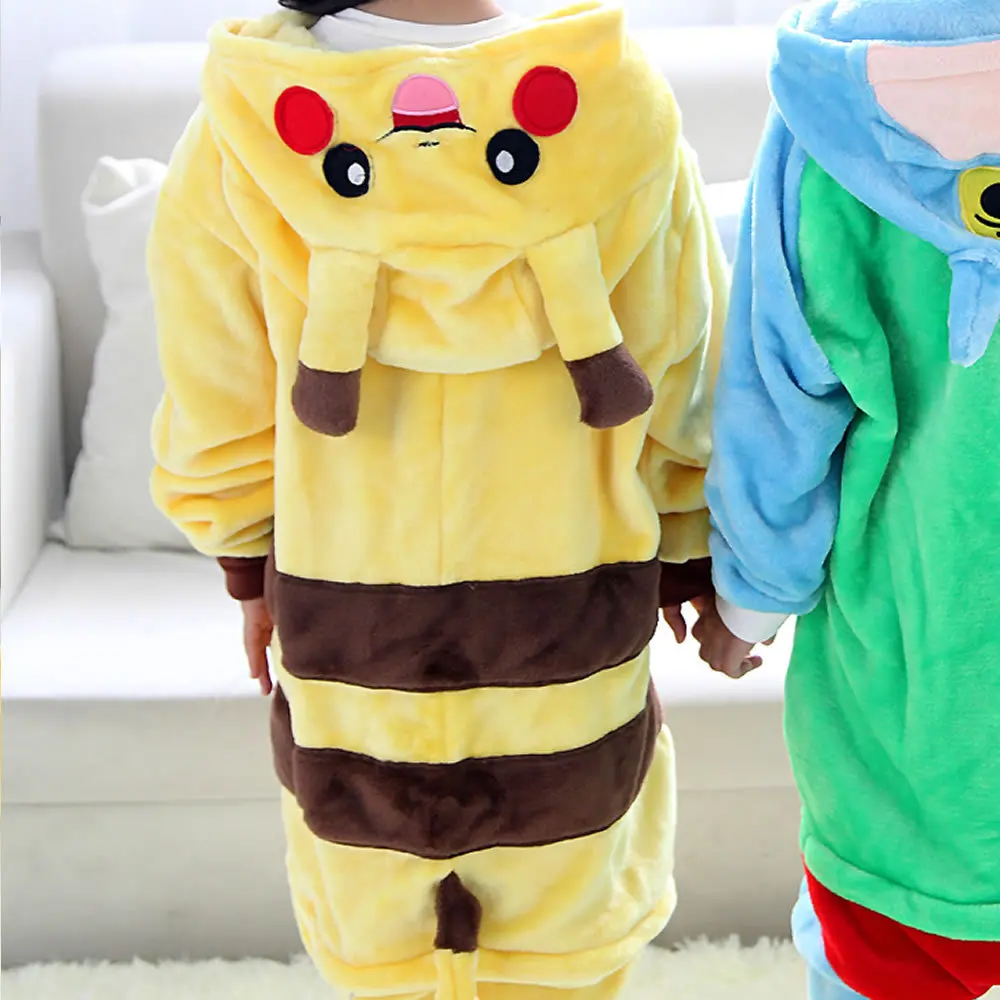 Skup Dziecięcy Kugurumi Onesie Cartoon Pokemon Smile Pikachu przebranie na karnawał flanelowa piżama jednoczęściowy chłopiec dziewczyna dziecko piżama Sleep Suit
