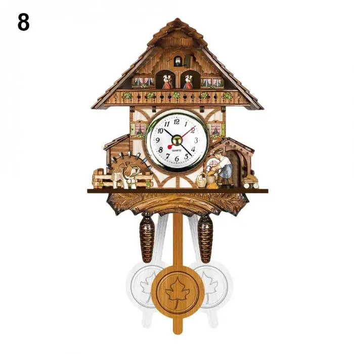 HOT Antique Wooden Cuckoo Wall Clock Bird Time Bell Swing Alarm Watch Home Art Decor TI99