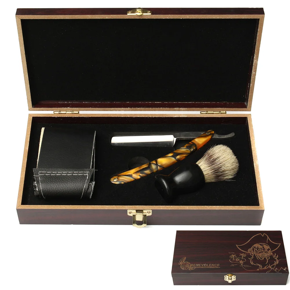 

4Pcs/Set Men Shaver Kit Folding Straight Razors Shaving Brush with Wooden Box NShopping
