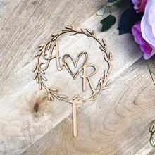 Индивидуальные инициалы Венок торт Топпер персонализированные Свадебный торт Топпер деревянный акрил украшение Топпер