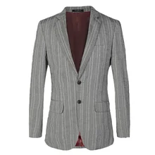 Мужской Блейзер, приталеные блейзеры в полоску для мужчин, Модный деловой серый мужской Костюмный пиджак для свадьбы, большие размеры 56