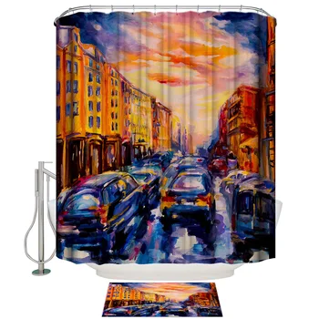 

Art Retro Oil Painting Shower Curtain Bath Sets With Rugs Shower Curtain Sets Waterproof Modern Rings Funny Cloth Women Cool