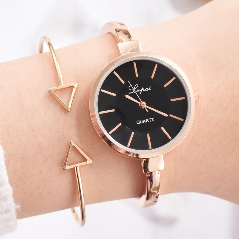 Lvpai Top Brand Women Bracelet Watch Thin Strap Gold Big Dial Simple Women Fashion Luxury Watch Combination Quartz Watch