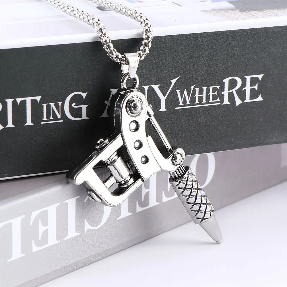 

1pc Mini Tattoo Machine Necklace Pendant Punk Style Chain Necklace Jewelry Fashion Women Men Jewelry