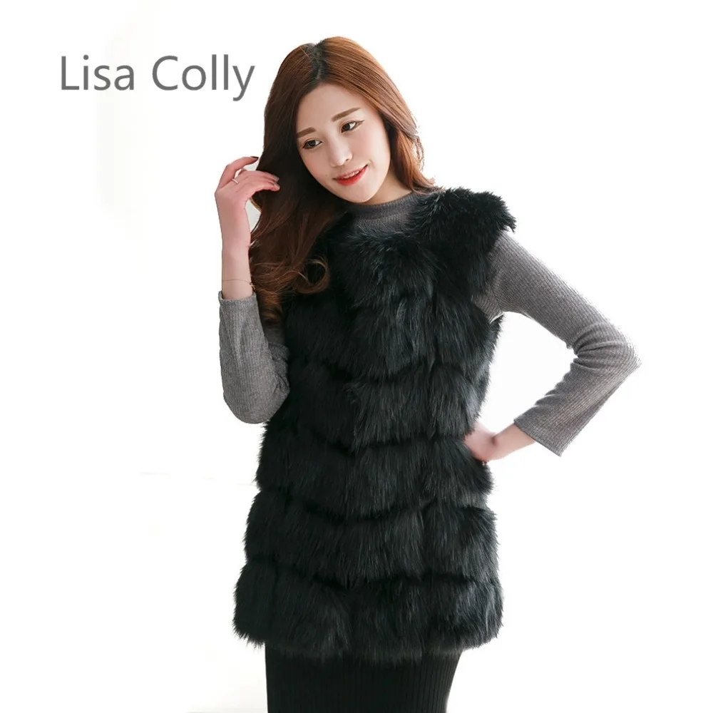 Lisa Colly New Women Import Fox Fur Vest Coat Warm Fur Vest Coat High
