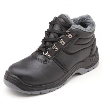 

men casual black warm plush steel toe caps work safety cotton shoes soft leather platform anti-pierce security ankle snow boots