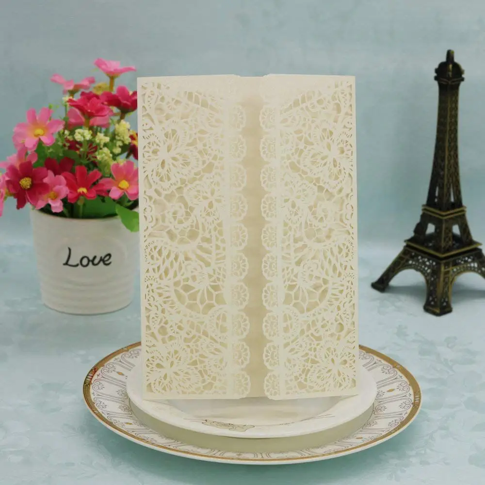  Lot 20 pcs Elegant Floral Pattern Embossed Paper Wedding Invitation Announcement Cards - 190x130mm - 32933094422