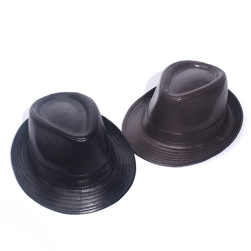 Mens Fedora Autumn and Winter PU Leather Simple Stylish Retro Male Jazz Hats Trendy Street Dance