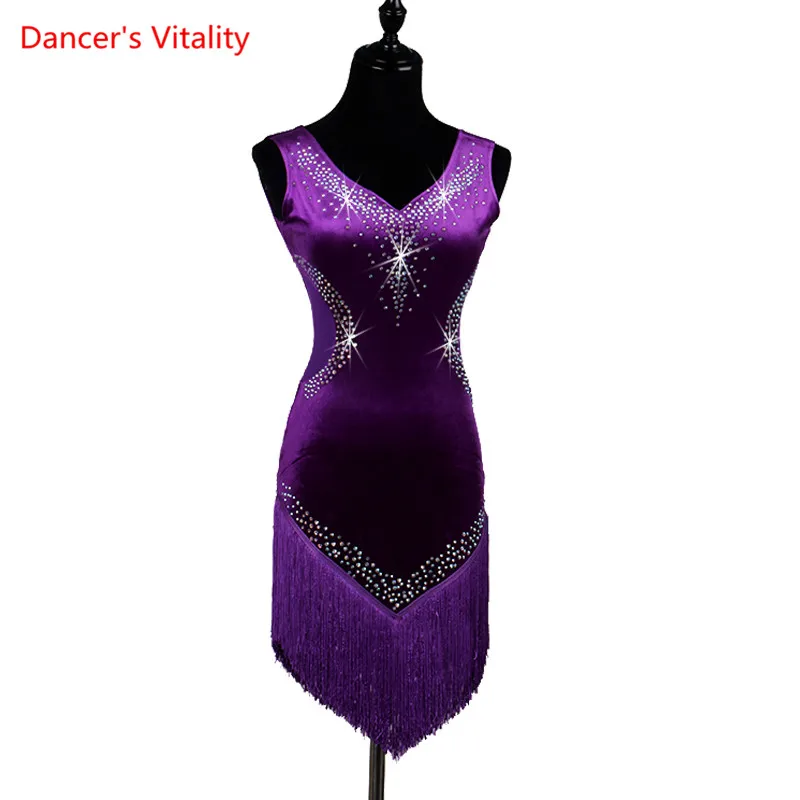 Заказ Для женщин без рукавов кисточки Латинской платье для танцев Для женщин Бальные платья для танцев костюм Латинский танец латинский