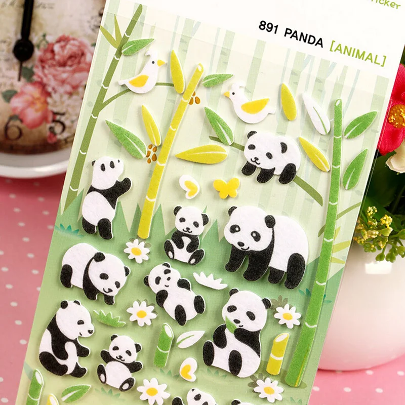 

R36 1 Sheet Kawaii Funny Panda Felt DIY Stickers Decorative Scrapbooking Diary Album Stick Label Decor Craft