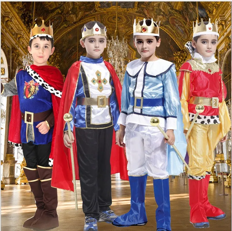 

Free shipping,children kid king costume christma halloween prince party costume clothes Disfraces cape headband belt