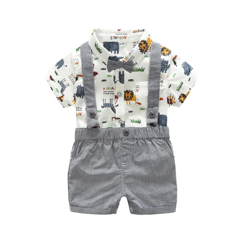 

Lapel S/M/L/XL Print 1-4T Button Summer Casual Baby Boy Set Gentleman Short Sleeve Suspender Pants Kit Kids Toddler Overalls
