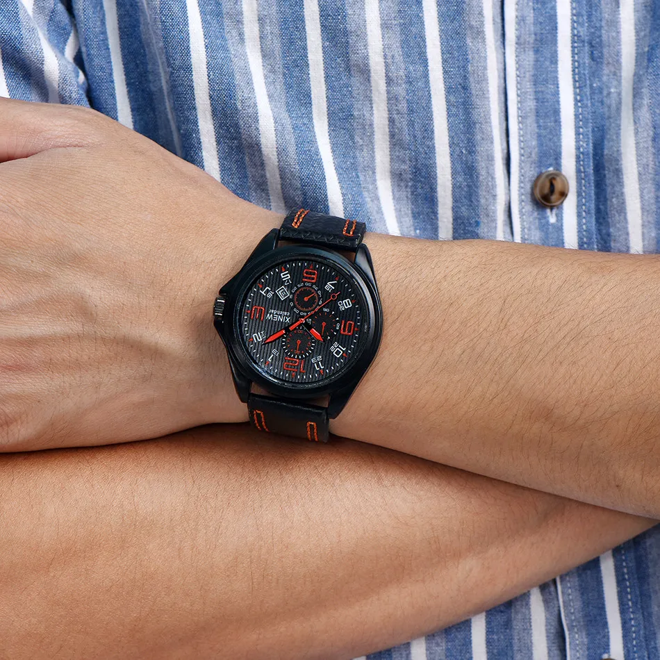Мужские наручные часы модный кожаный браслет часы Военные Спортивные Аналоговые Кварцевые Дата zegarek meski relojes para hombre kol saati