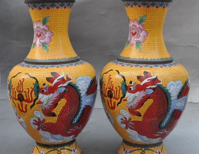 

15" chinese palace bronze Cloisonne dragon play bead Zun Cup Bottle Pot Vase Jar