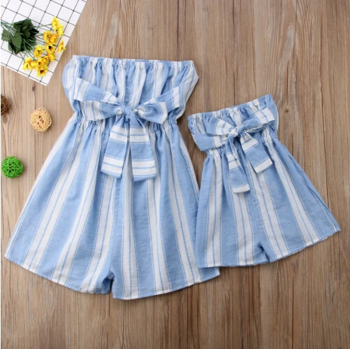 

Emmababy Mother Kids Women Toddler Girls Bowknot Stripe Romper Jumpsuit Playsuit Stripe Sleeveless Summer Clothing