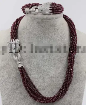 

Beautiful 10rows red garnet round faceted 4mm necklace bracelet 20"8" wholesale beads
