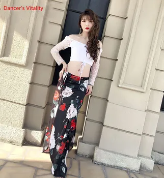 

2018 New Women Belly Dance Clothes Long Sleeve Lace tops Mesh tops Print Skirt For Lady's Belly Dance Stage Performance Costumes