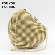Kostenloser Versand New Fashion frauen Heart-shaped Clutch Luxus Bling Diamant Hochzeit Handtasche Schultertasche Schwarz Gold silber