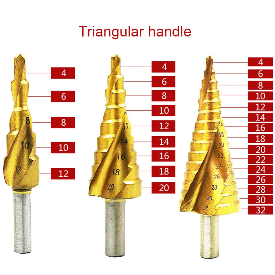 4241 Шестигранная ручка ступенчатое сверло титановое спиральное шаговое сверло с треугольной ручкой сверло набор 4-12 4-20 4-32мм3шт