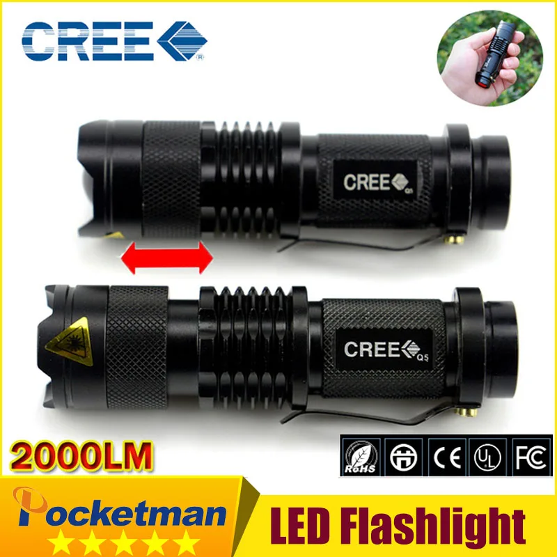 

High quality Torch light mini LED Flashlight Strong 2000 Lumens Zoomable Penlight Lanterna