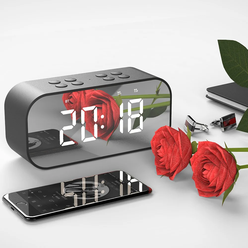

Bluetooth 5.0 Portable Wireless Bluetooth Speaker Column Subwoofer Music Sound Box LED Time Snooze Alarm Clock for Laptop Phone