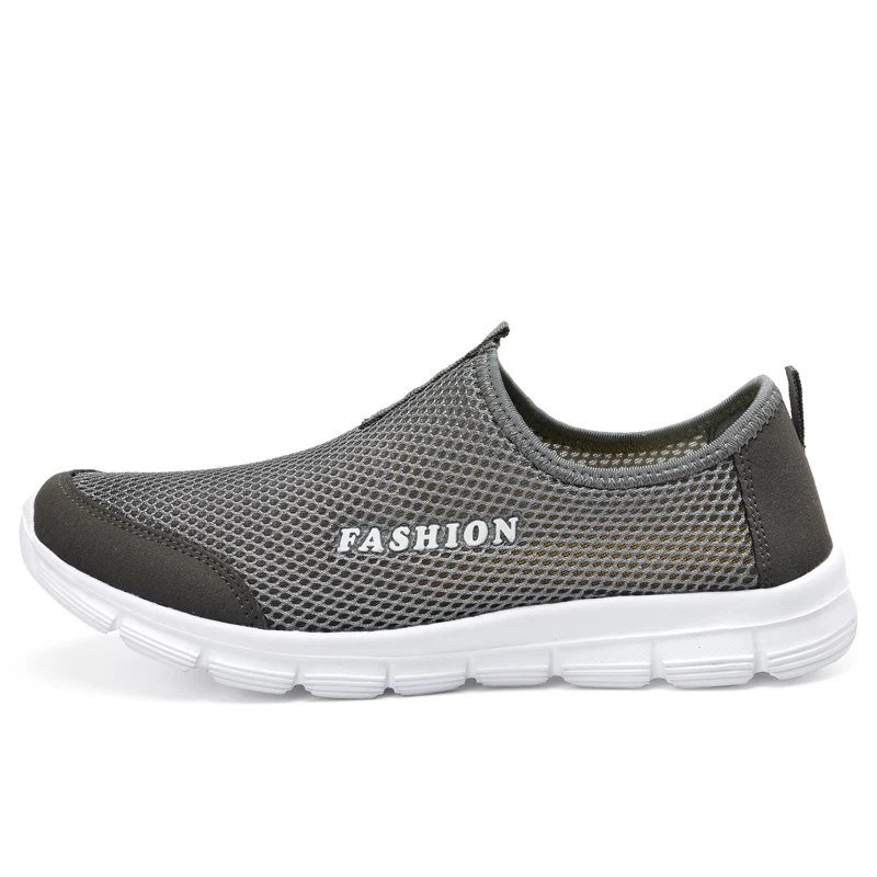 Fashion Summer Shoes Men Casual Air Mesh Shoes Lightweight Breathable Slip-On Flats Chaussure Homme Large Sizes 36-46 Wholesale - Цвет: gray