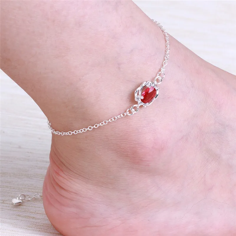 DILILI Pretty Red Zircon Crystal Ankle Bracelet For Women Trendy Simple