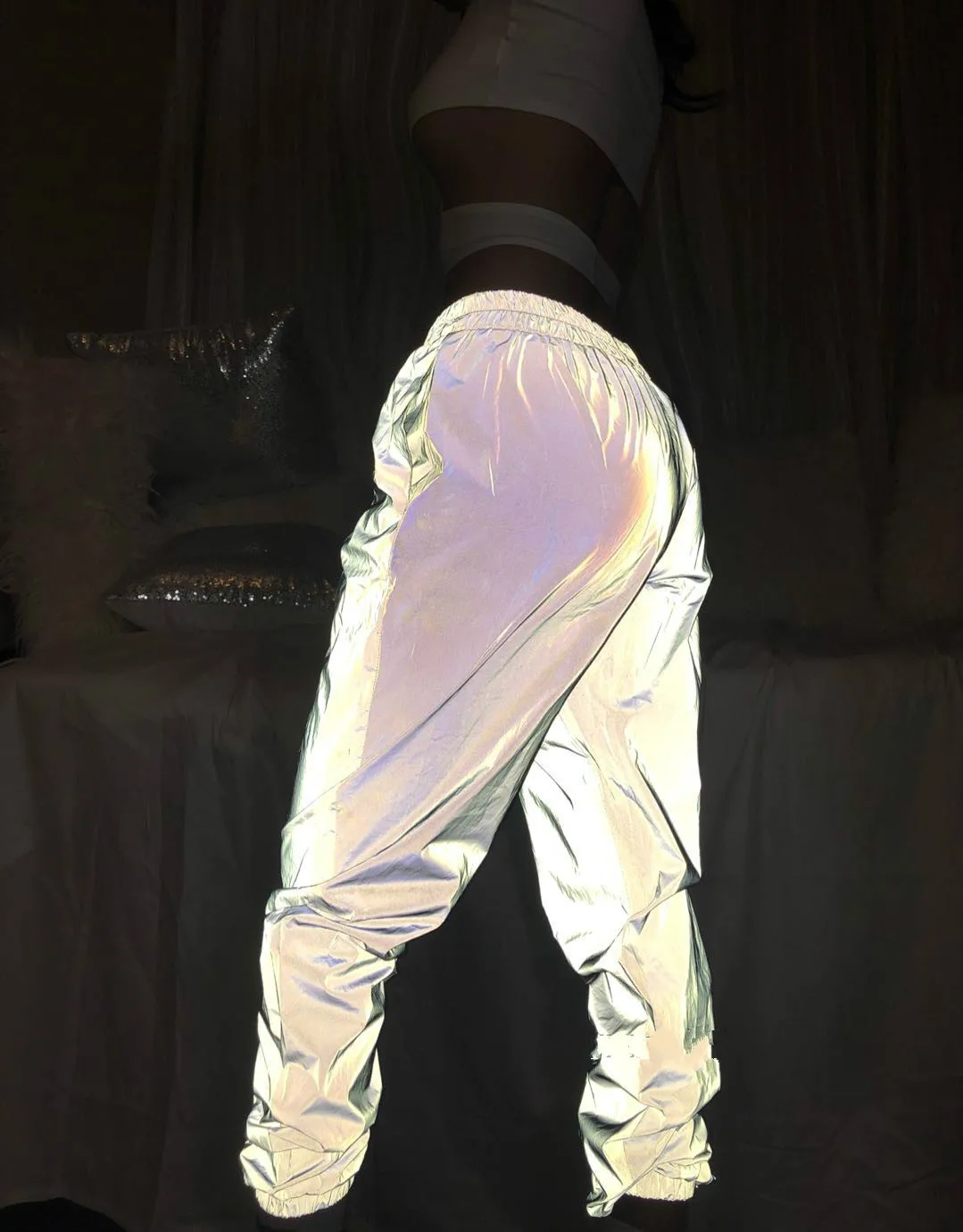 Новинка 2018 года Бросился полиэстер свободные Вадим пот брюки для девочек для женщин's повседневные брюки ночь луч стопы эластичный пояс