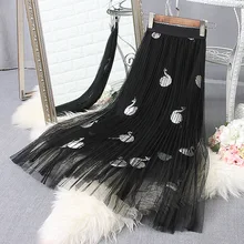 Новинка весны, женские юбки, марля, Корейская вышивка, из плиссированной газовой ткани, юбка феи